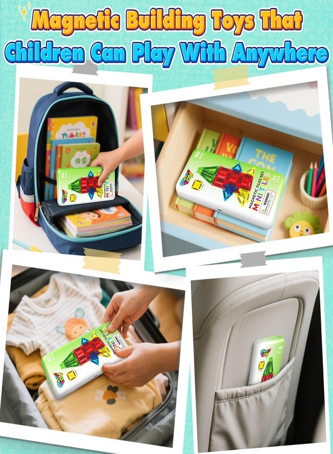 Minecftoy 40PCS Mini Magnetic Tiles Toddler Travel Essentials Toys with Case Set, Magnetic Building Blocks Kids Games, Montessori Preschool Education Sensory Toys for 3 4 5 Year Old Boys Girls Birthday Gifts - Image 2